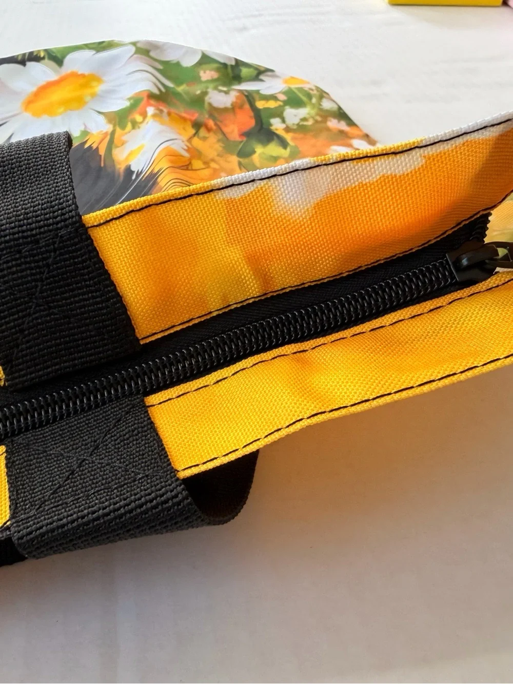Black Cat Daisy Tote Bag Yellow Floral Canvas Tote